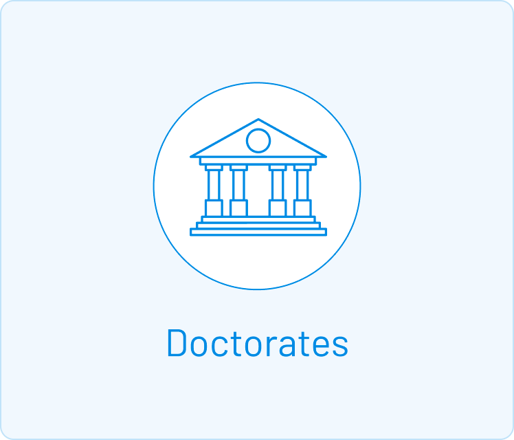Simple image of the front of a university with the word 'doctorates' underneath
