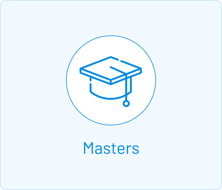 Simple image of a mortarboard hat with the word 'masters' underneath
