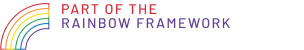 Picture of half a rainbow on the left, with the words part of the rainbow framework on the right